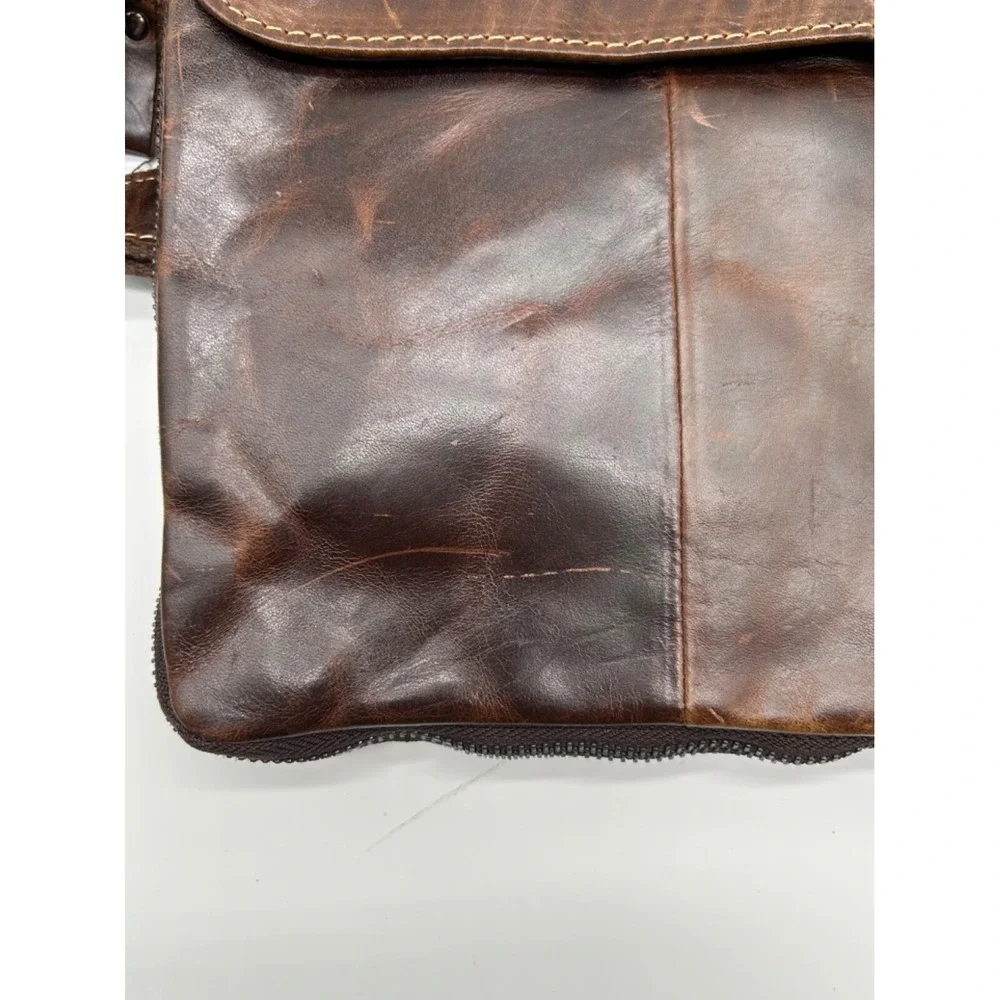 IDEAWIN Brown Leather Crossbody‎ Tablet Messenger Bag Expandable Distressed New